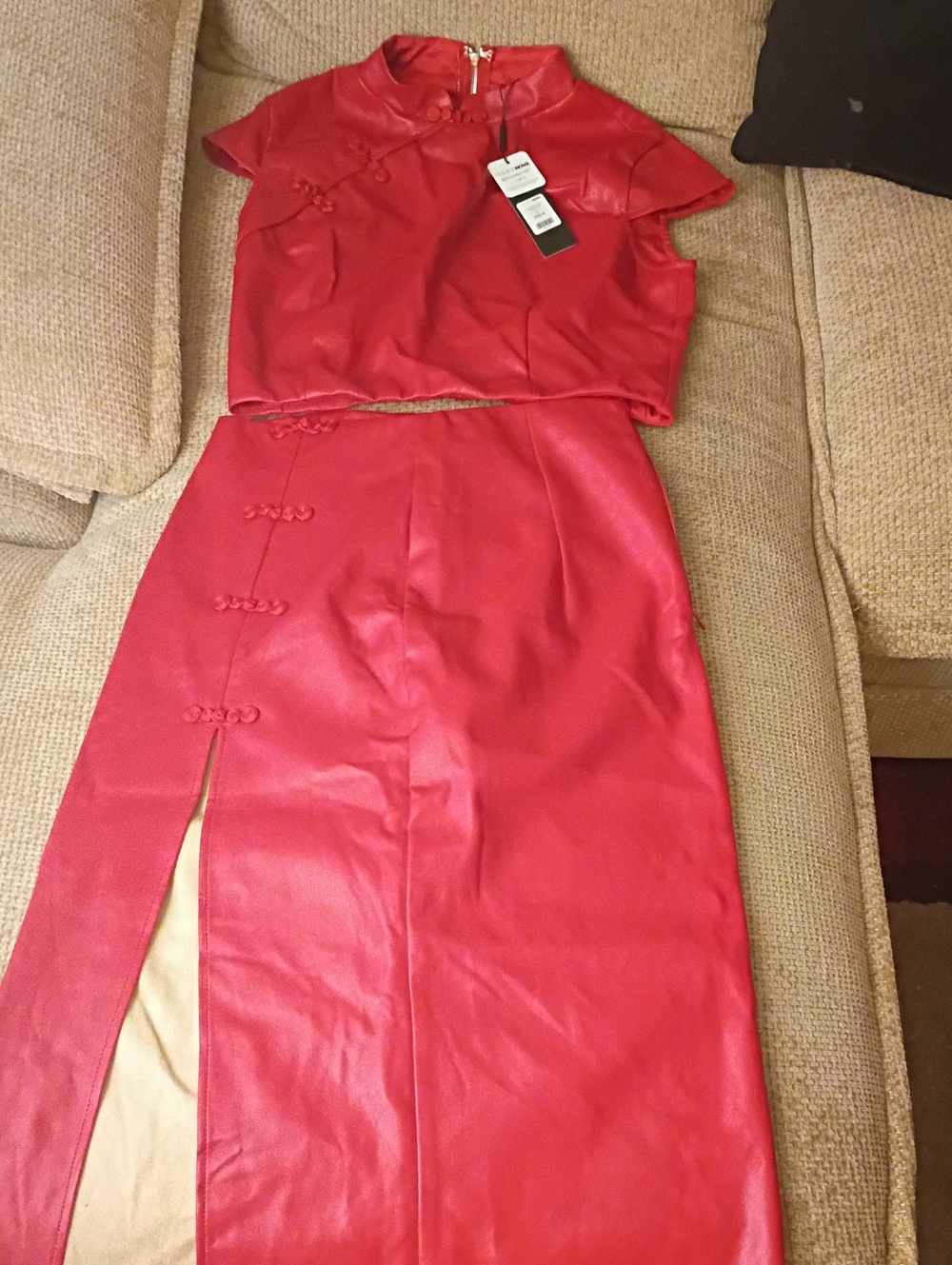 Fashion Nova Red Faux-Leather Two-Piece Skirt Set